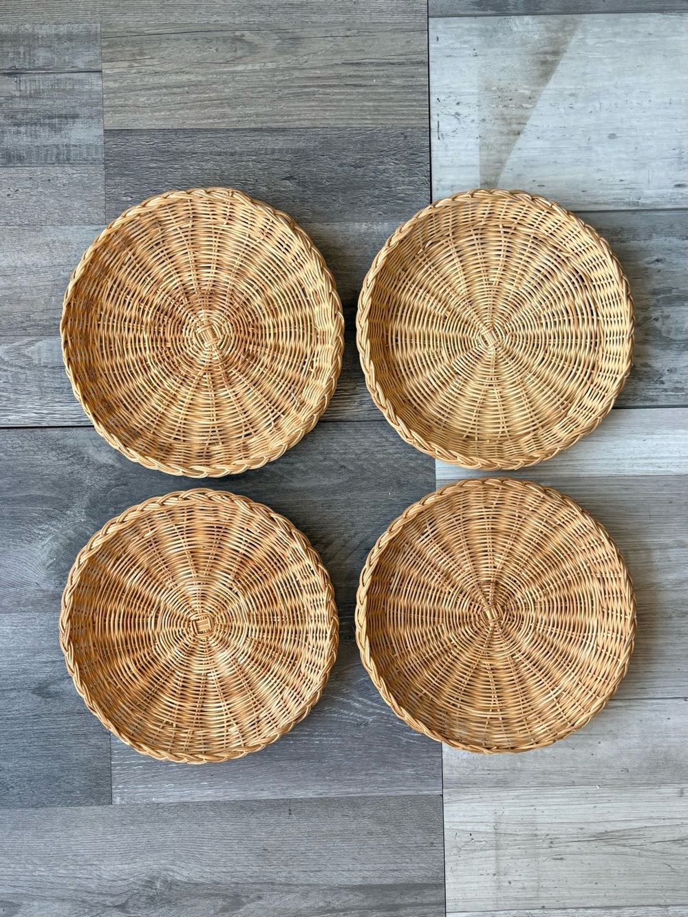 Vintage Boho Picnic Woven Wicker Rattan Paper Plate Holders Set of 4